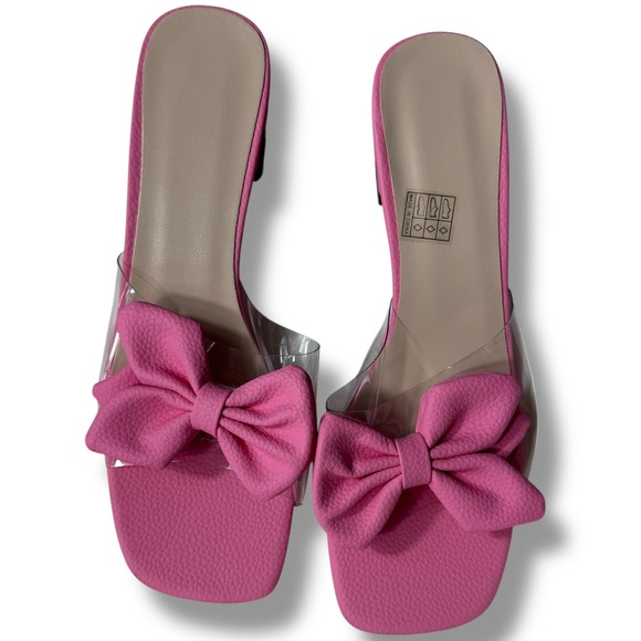 Pink Flower Sandals Slide Clear transparent Strap Block Heels Women's Sz 40/9 - Picture 2 of 11